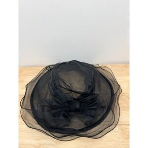Black Layered Chiffon Derby Hat Wire Trim with Bow Women's Setmar Newyork 20"